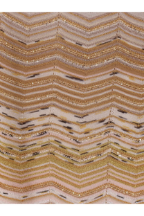 Missoni women’s vestito lungo in viscosa laminata gold featuring a shimmering gold and cream zigzag knit with sequins