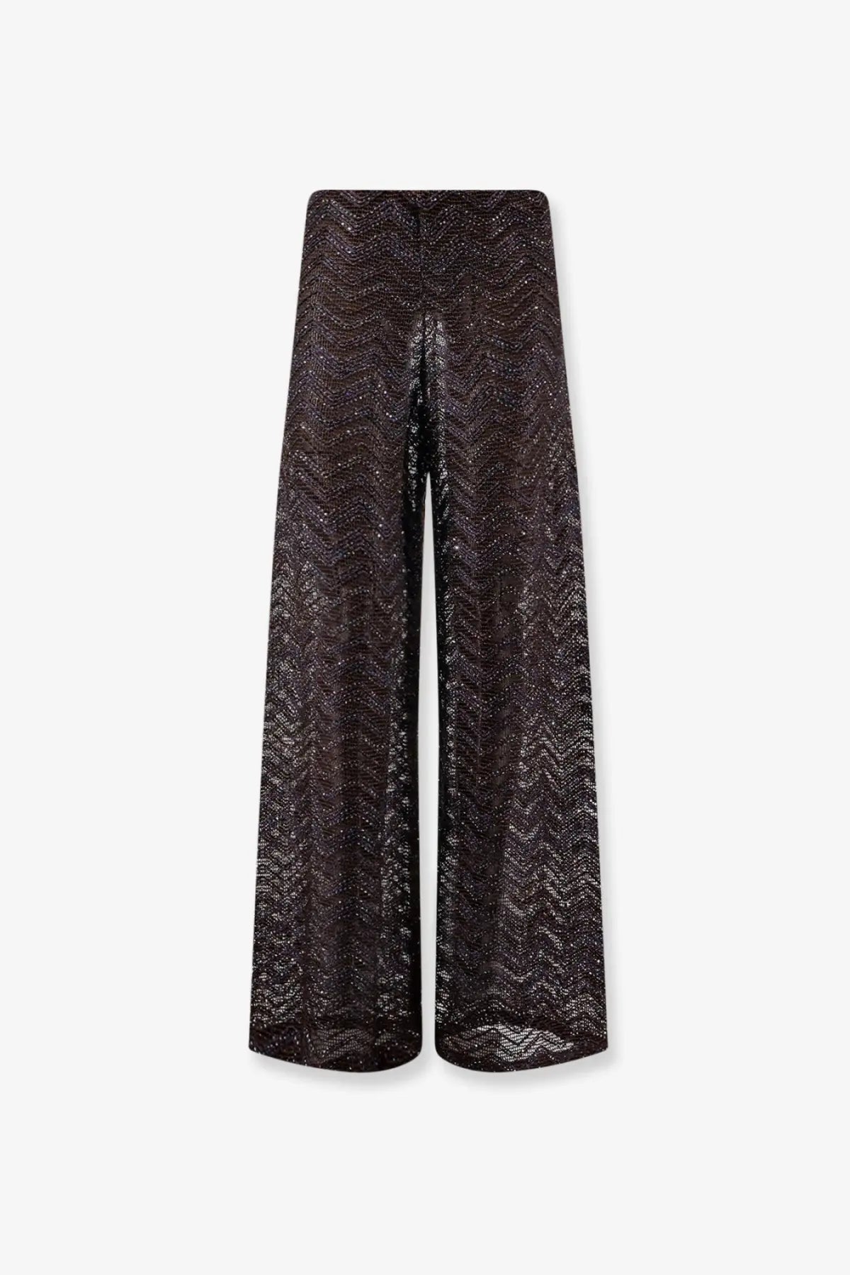 Missoni women’s black wide-leg viscose blend trousers with shimmering zigzag pattern ideal for stylish wear
