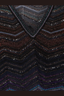 Missoni womens v neck sweater in black and multicolored zigzag sequins with blue viscose and metallic fiber details