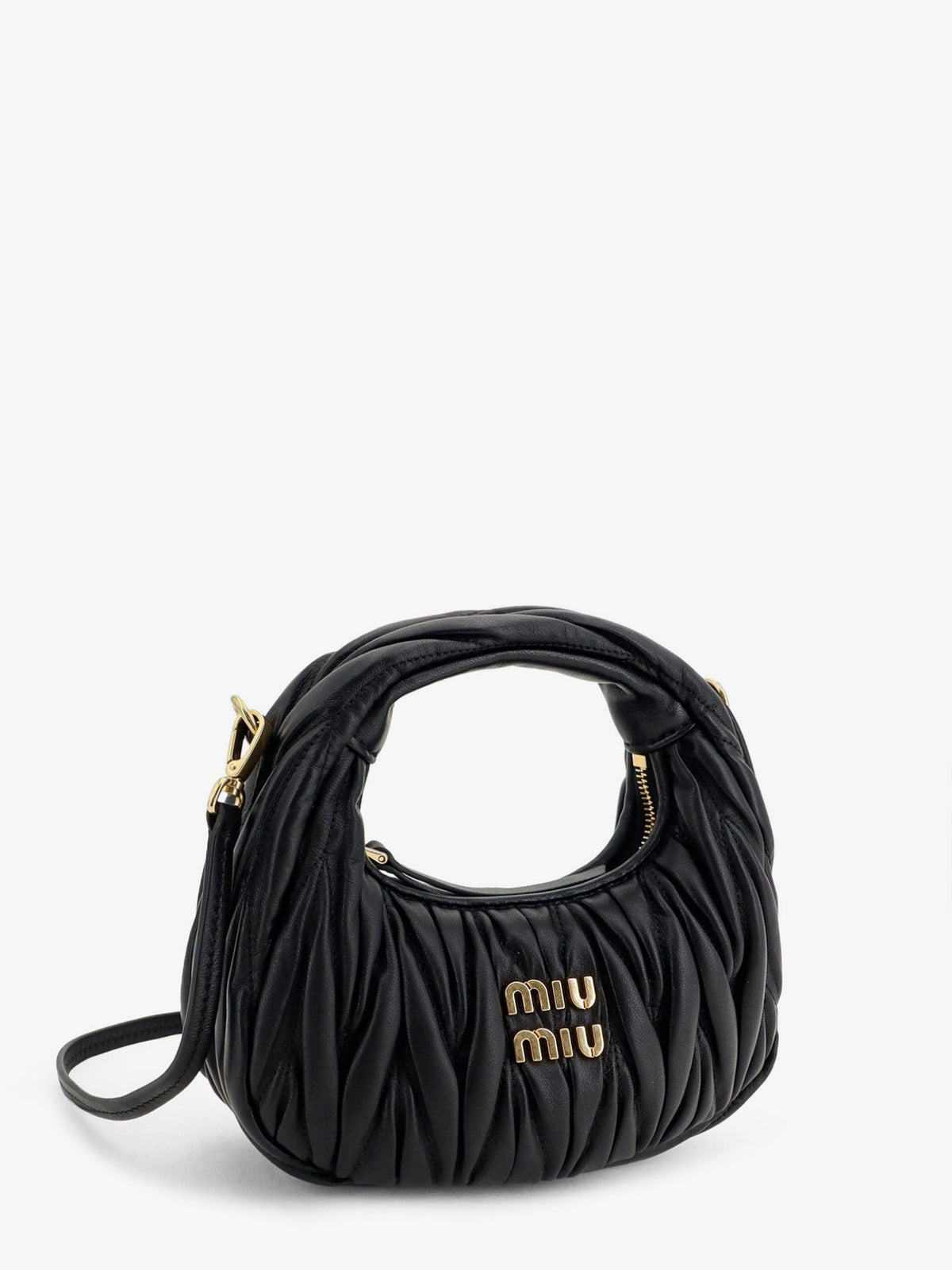 Miu Miu Women's Wander Matelassé Leaher Mini Hobo Bag Black, view 3