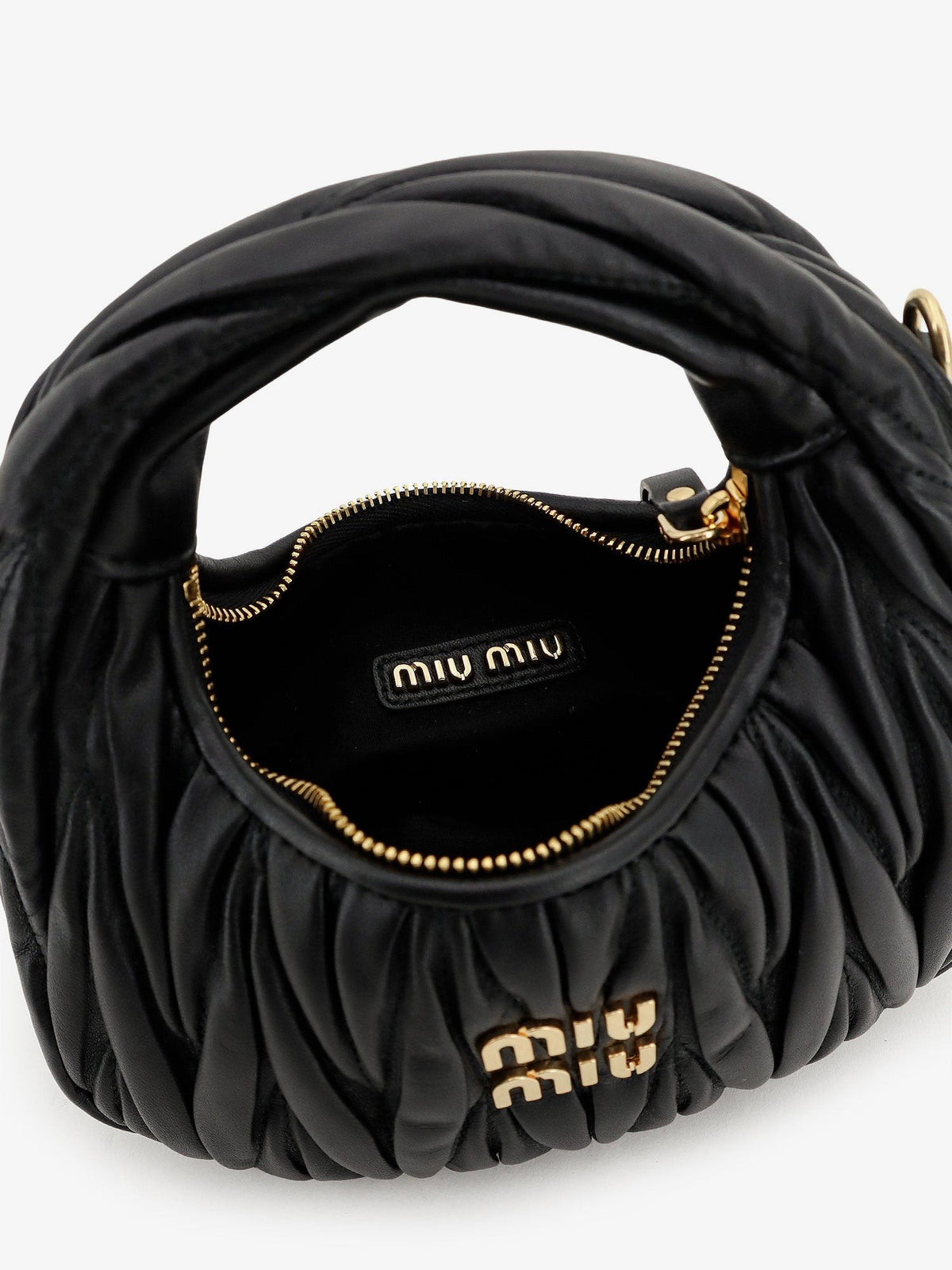 Miu Miu Women's Wander Matelassé Leaher Mini Hobo Bag Black, view 5