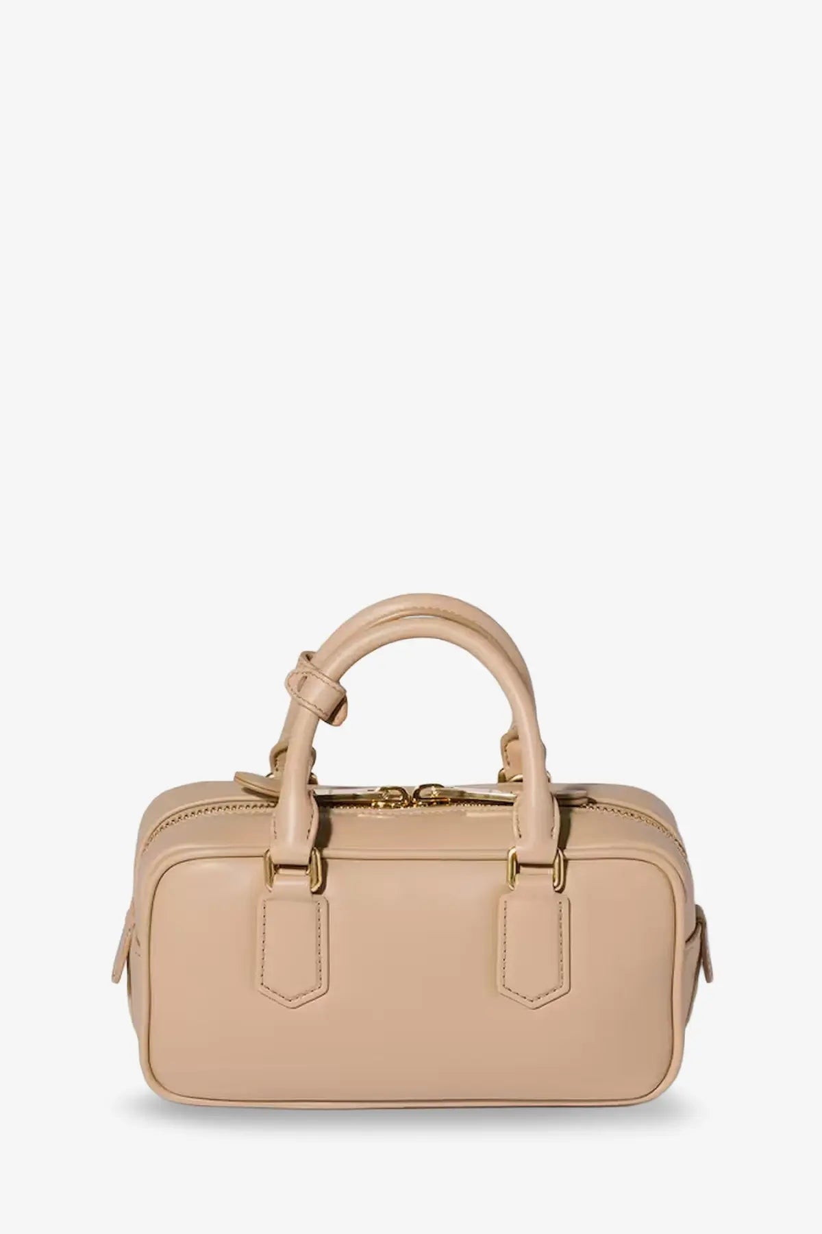 Beige leather satchel with gold-tone hardware and top handles from Miu Miu Arcadie crossbody bag collection