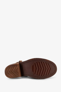 Beige miu miu women’s foule leather sabot sandals showing brown leather shoe with textured sole and heel