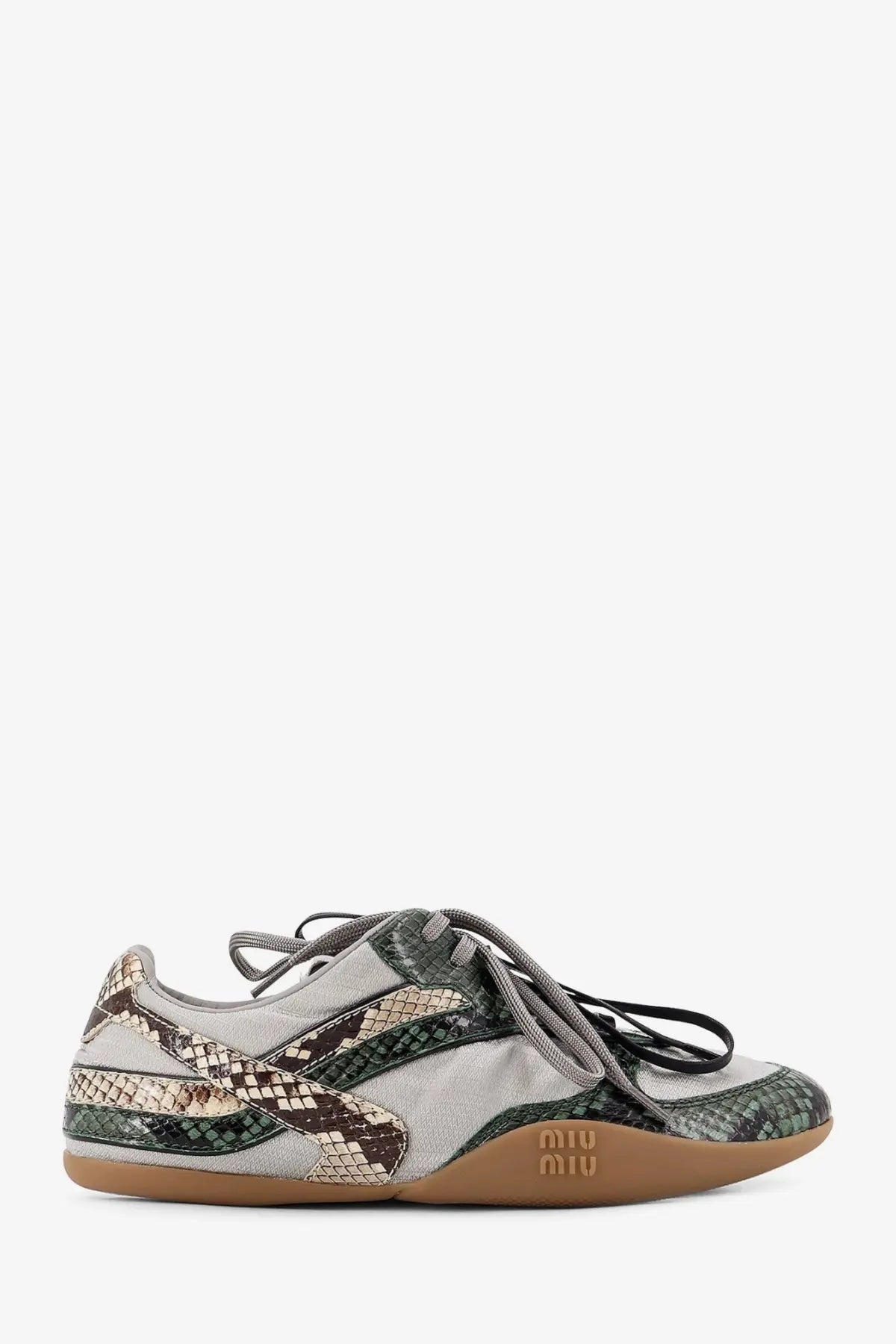 Miu Miu Women's Gymnasium Technical Fabric and Python Print Aisley Sneakers Grey