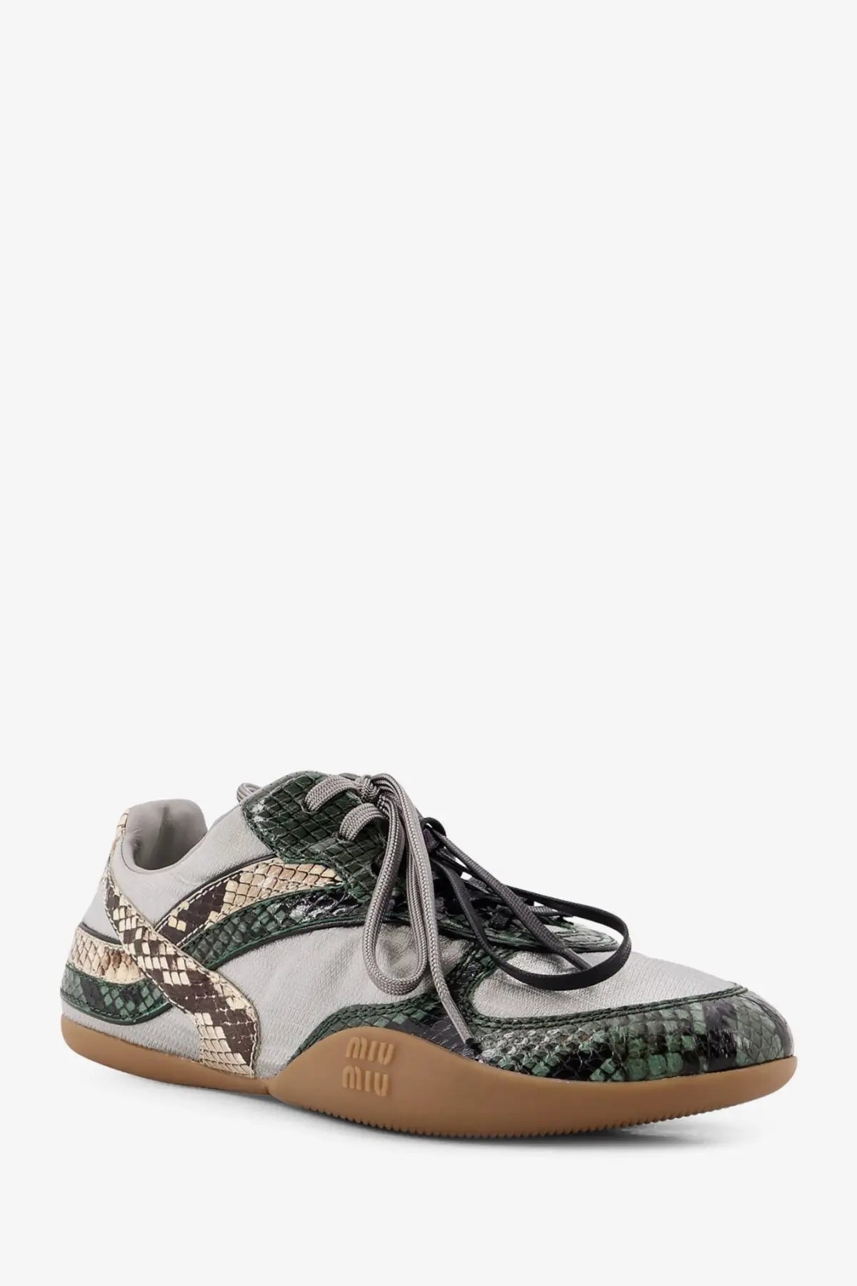 Miu Miu Women's Gymnasium Technical Fabric and Python Print Aisley Sneakers Grey, view 2