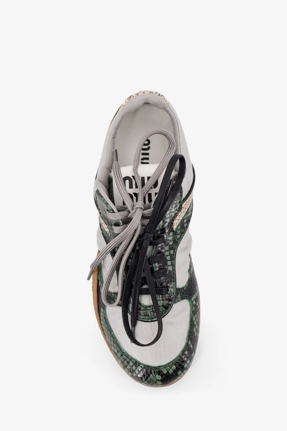 Miu Miu Women's Gymnasium Technical Fabric and Python Print Aisley Sneakers Grey, view 5