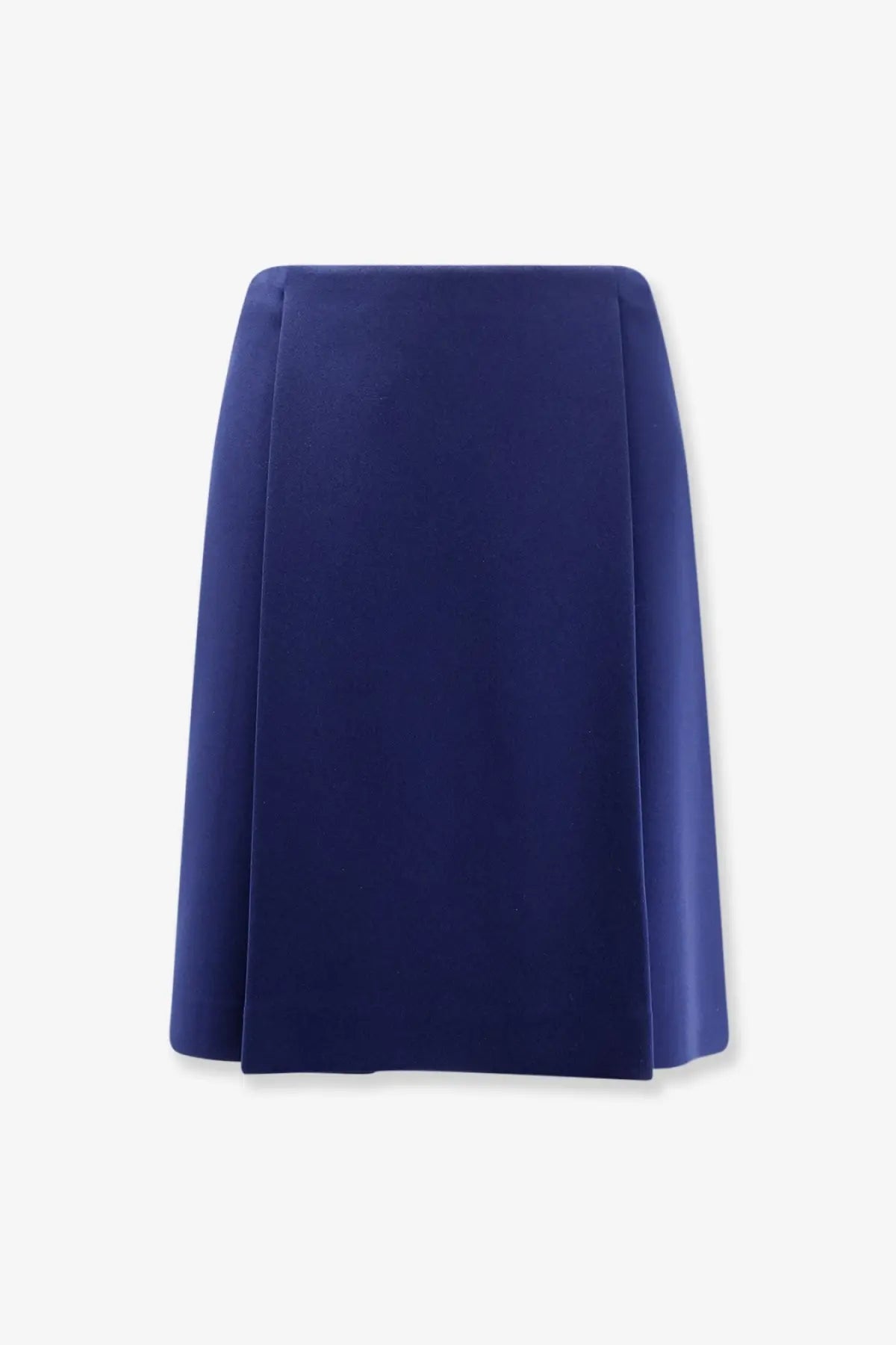 Miu Miu women’s skirt baltico in sleek navy blue pleated fabric with structured seams and smooth texture