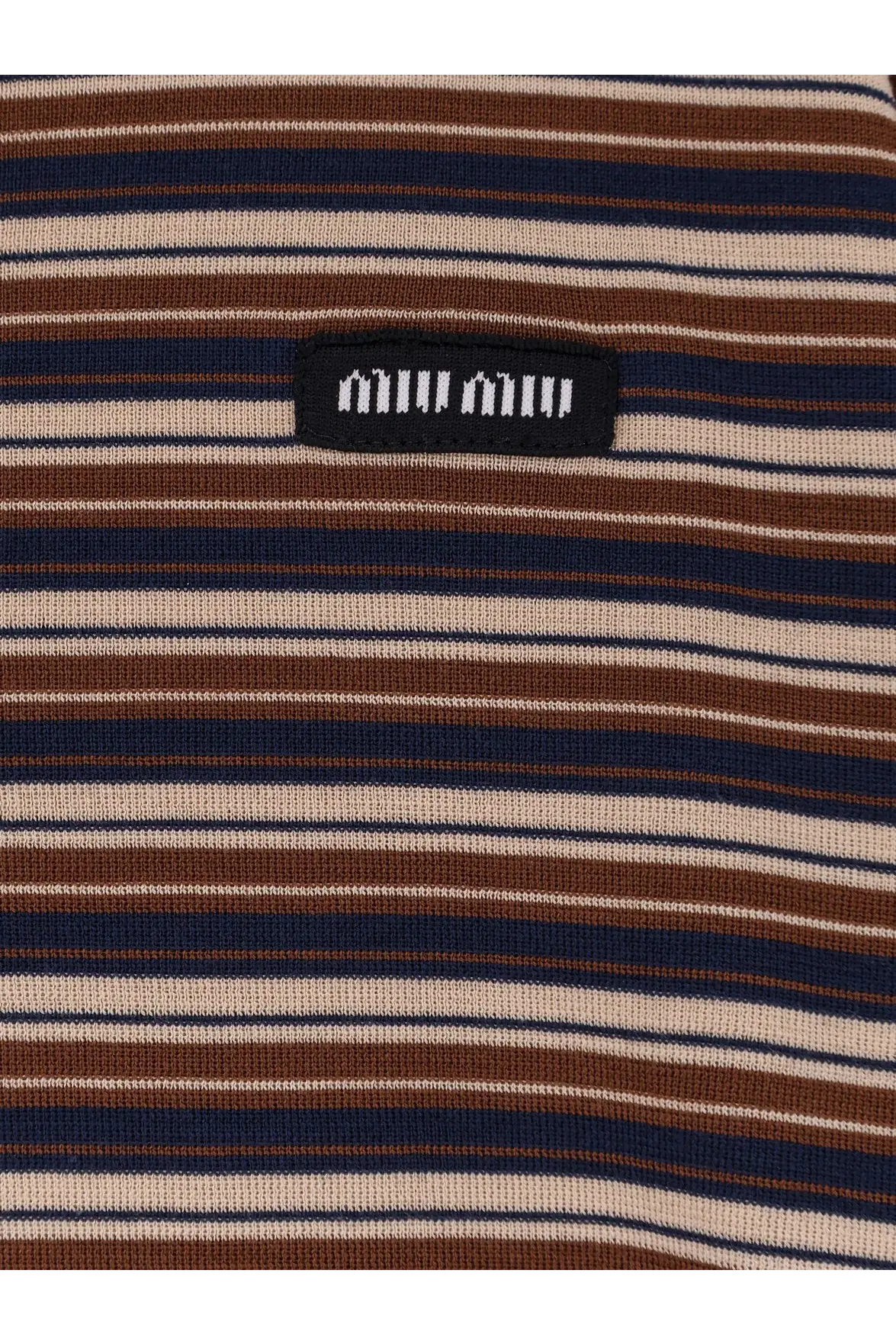 Miu Miu women’s white virgin wool polo shirt with brown navy blue and beige striped knit top front view