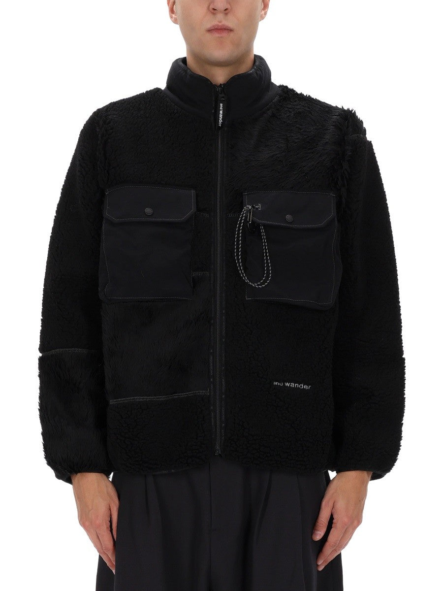 And Wander Men's Mix Boa Jacket Black And Wander