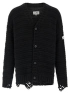 MM6 Maison Margiela Distressed Wool Cardigan Black