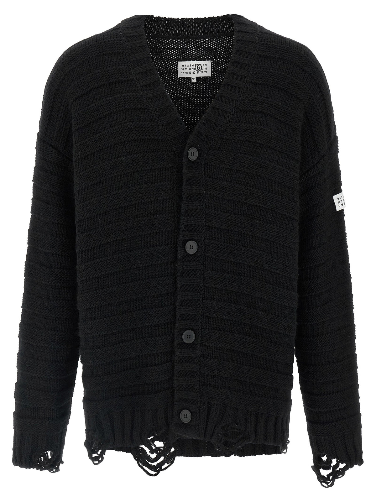 MM6 Maison Margiela Distressed Wool Cardigan Black