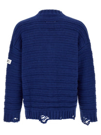 MM6 Maison Margiela Distressed Wool Cardigan Blue, view 2