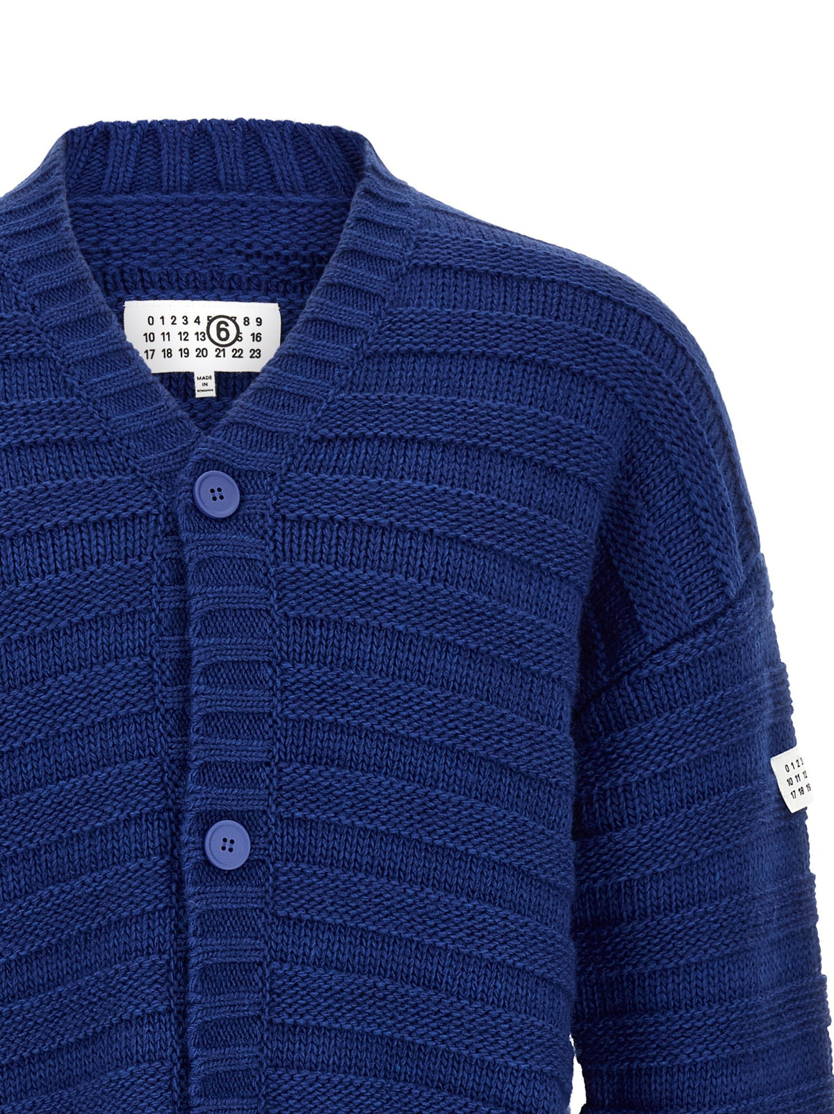 MM6 Maison Margiela Distressed Wool Cardigan Blue, view 3