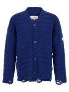 MM6 Maison Margiela Distressed Wool Cardigan Blue