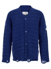 MM6 Maison Margiela Distressed Wool Cardigan Blue