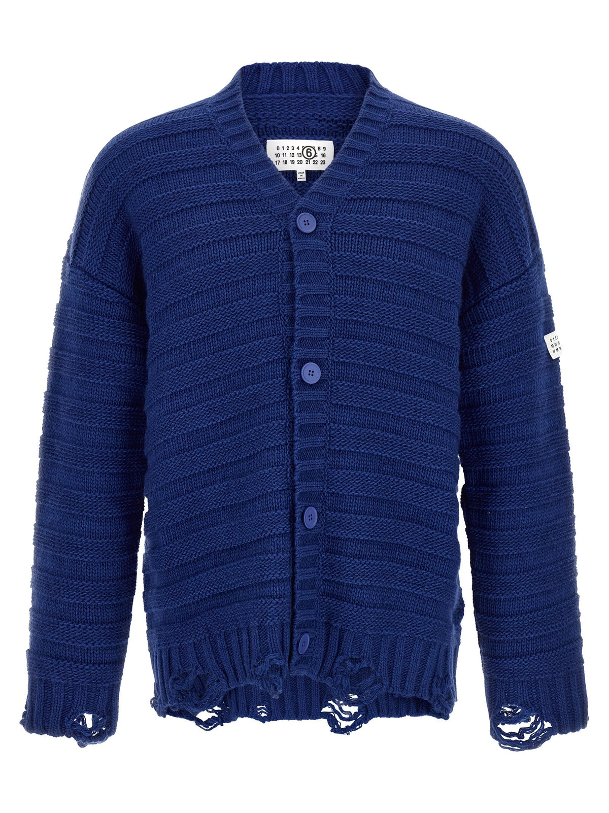 MM6 Maison Margiela Distressed Wool Cardigan Blue