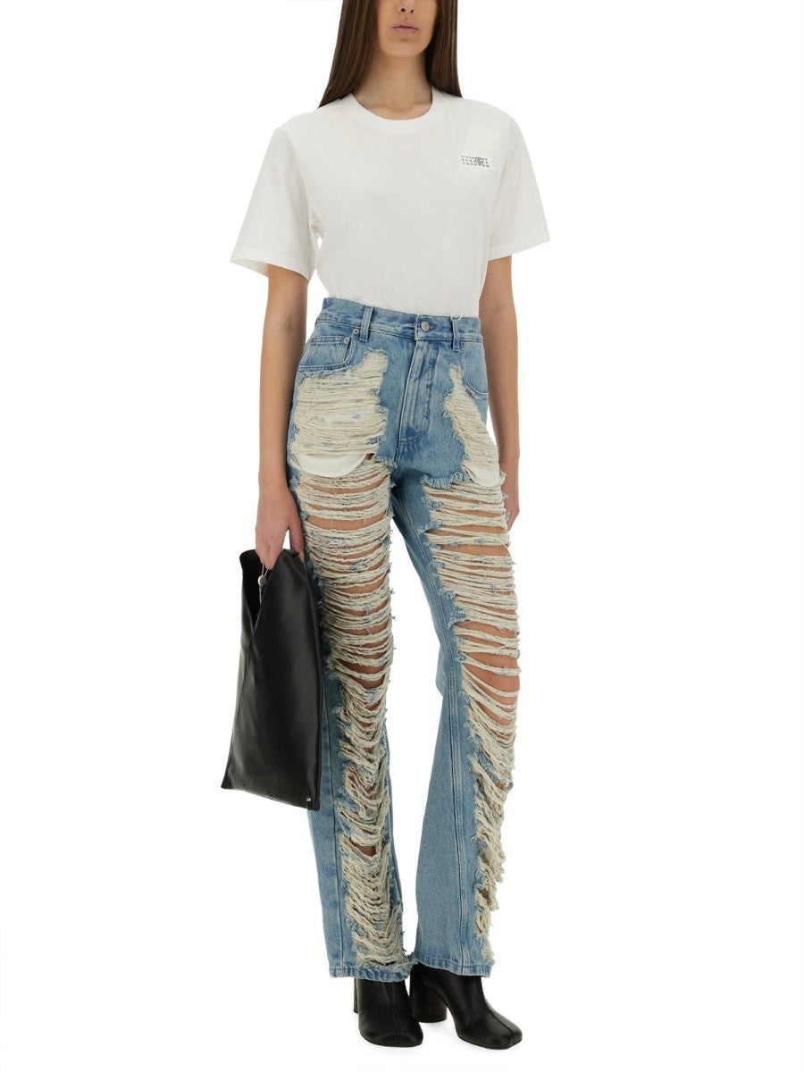 MM6 MAISON MARGIELA - ’Destroyed’ Straight Jeans - Home-&gt;Woman-&gt;Clothing-&gt;Jeans