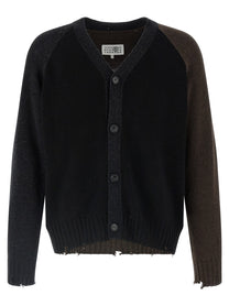 MM6 MAISON MARGIELA - MM6 MAISON MARGIELA - Two-tone suede patch cardigan - Men’s Knitwear