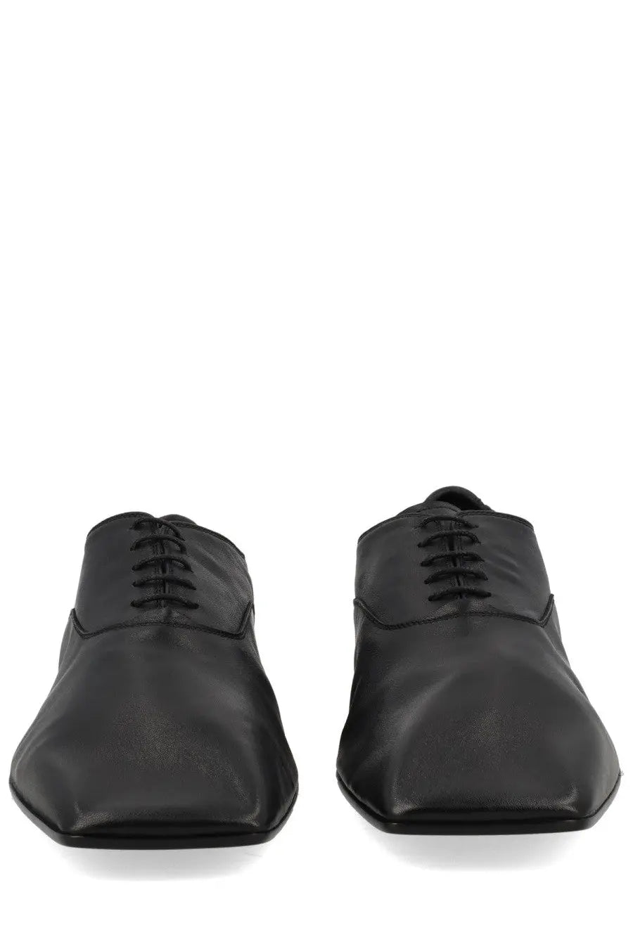 Black leather lace-up oxford shoes with sleek minimalist design from mm6 maison margiela for men