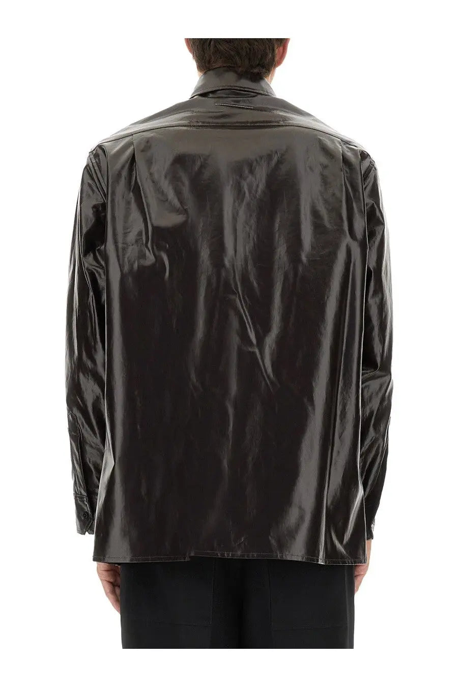 MM6 Maison Margiela Men's Shiny Linen Shirt Brown, view 3