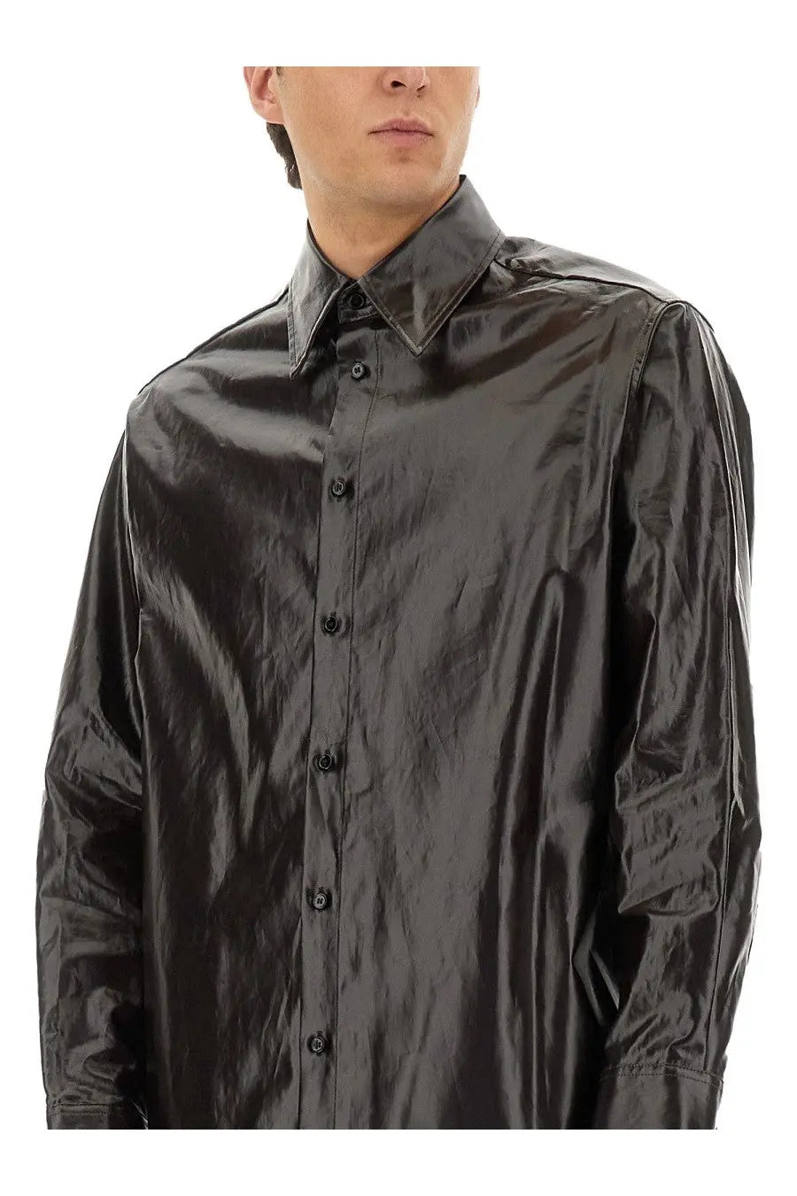 MM6 Maison Margiela Men's Shiny Linen Shirt Brown, view 4