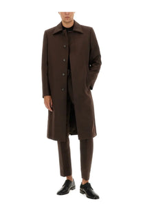 Mm6 maison margiela men’s wool blend coat in dark brown with a notched collar and matching buttons