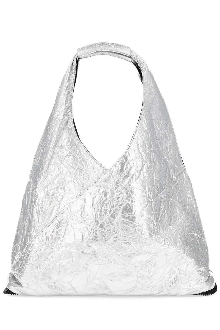 Mm6 Maison Margiela unisex borsa Japanese richiudibile silver metallic crinkled fabric hobo bag with black zipper accents