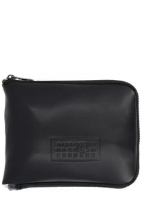 Black leather zippered pouch with embossed calendar design and brand logo from mm6 maison margiela unisex borsa japanese richiudibile silver