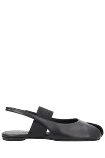 Black leather mm6 maison margiela women’s anatomical slingback sandal with minimalist design and distinctive toe cap