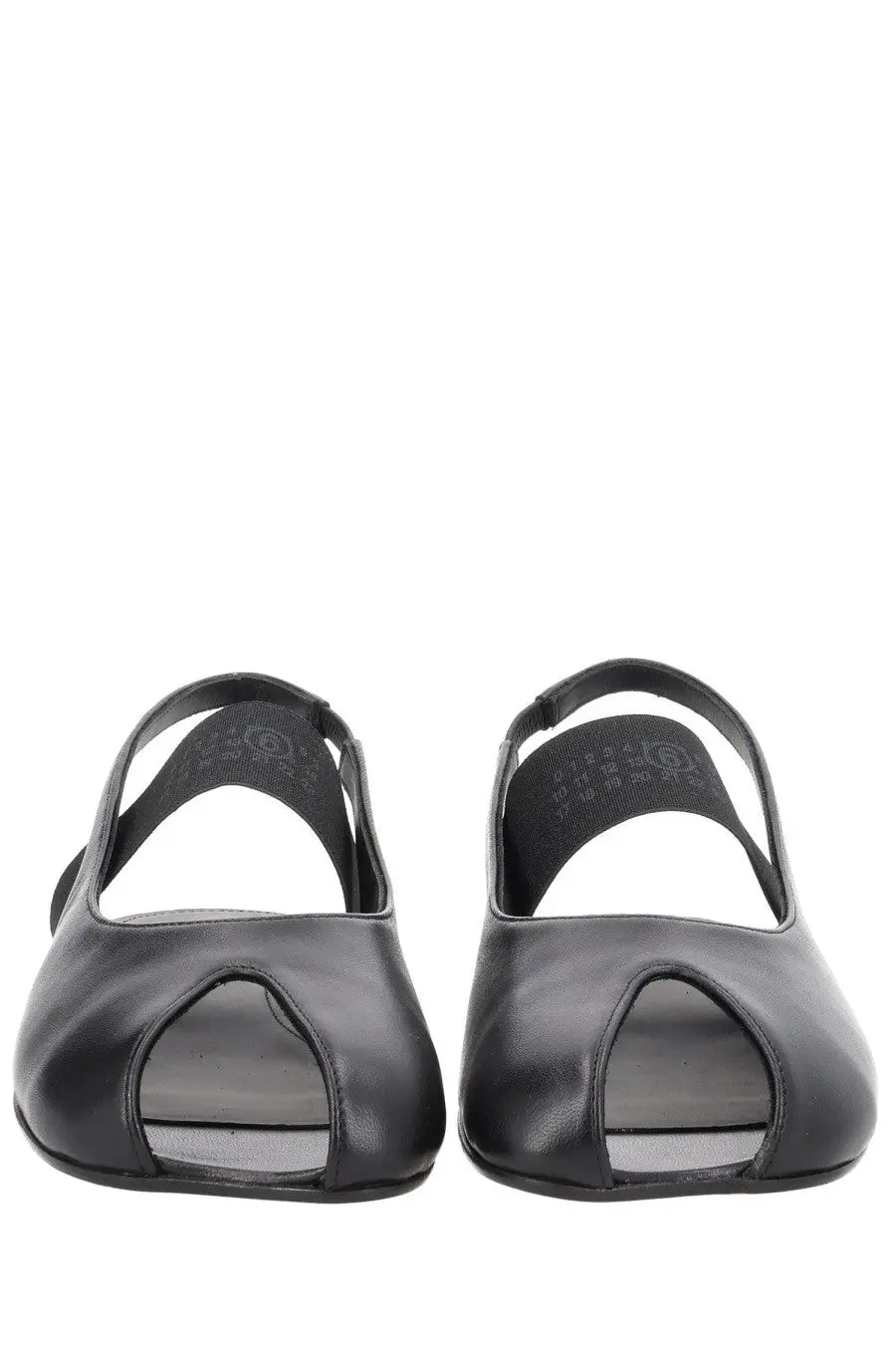 Black leather peep-toe slingback flats with a sleek minimalist design from mm6 maison margiela women’s anatomical sandal