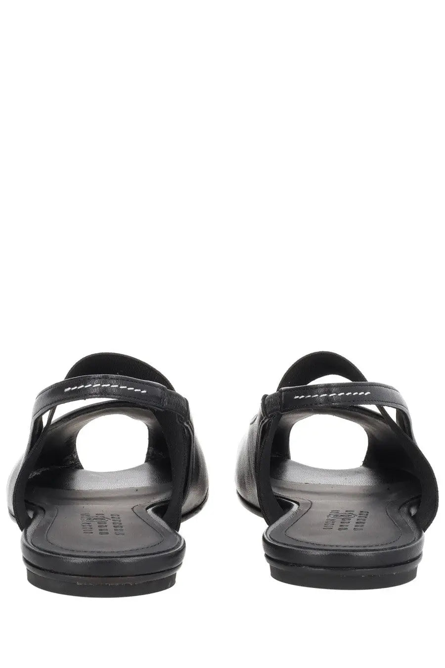 Black leather mm6 maison margiela women’s anatomical slingback sandal with minimalist design and white stitching