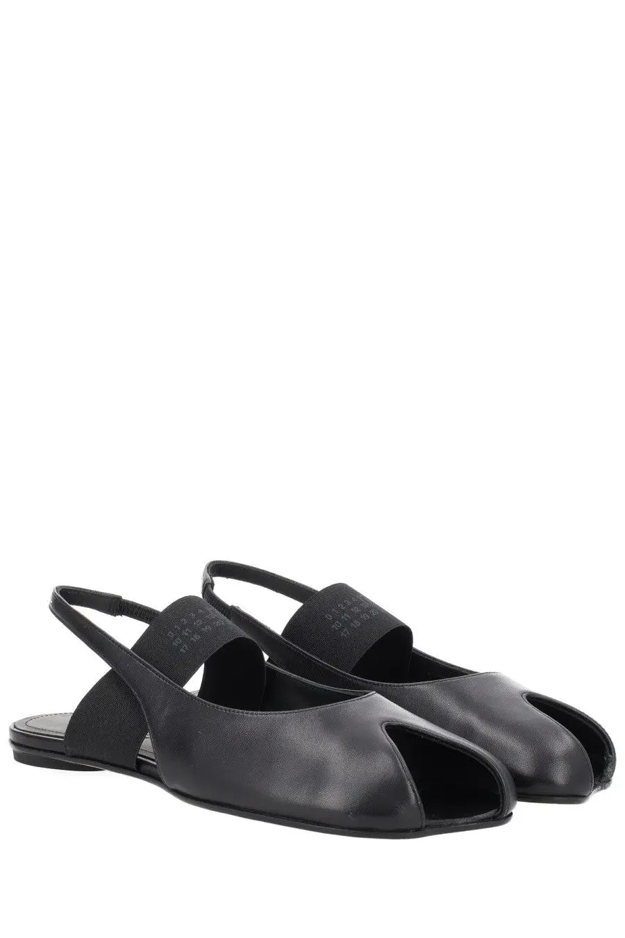 MM6 Maison Margiela women’s black leather anatomical slingback sandal with sleek minimalist design and toe-opening style
