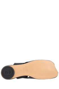 Mm6 maison margiela women’s black leather mule sandal with circular rubber heel and minimalist anatomical design