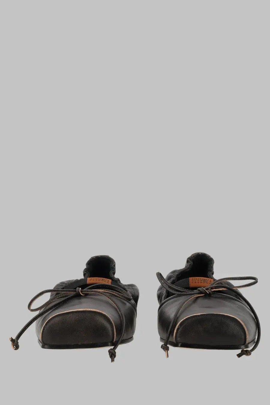 Mm6 maison margiela women’s ballerina in black leather with soft finish and contrasting tan stitching along seams