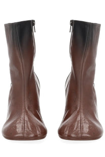 Mm6 maison margiela women’s brown leather ankle boots with glossy crackled texture and black inner zippers