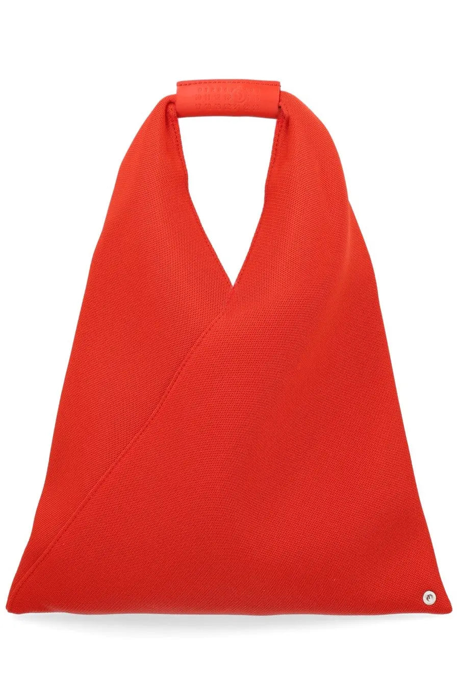 Mm6 Maison Margiela women’s vibrant red woven canvas tote bag with minimalist design and structured triangular shape