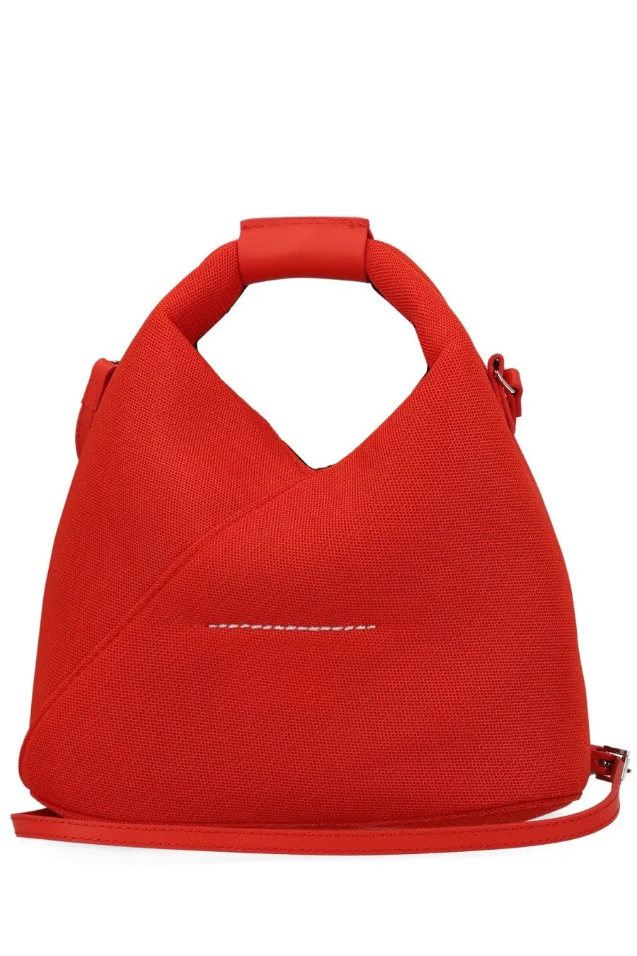 Mm6 Maison Margiela women’s borsa Japanese small orange vibrant red woven fabric handbag with minimalist design and white stitching