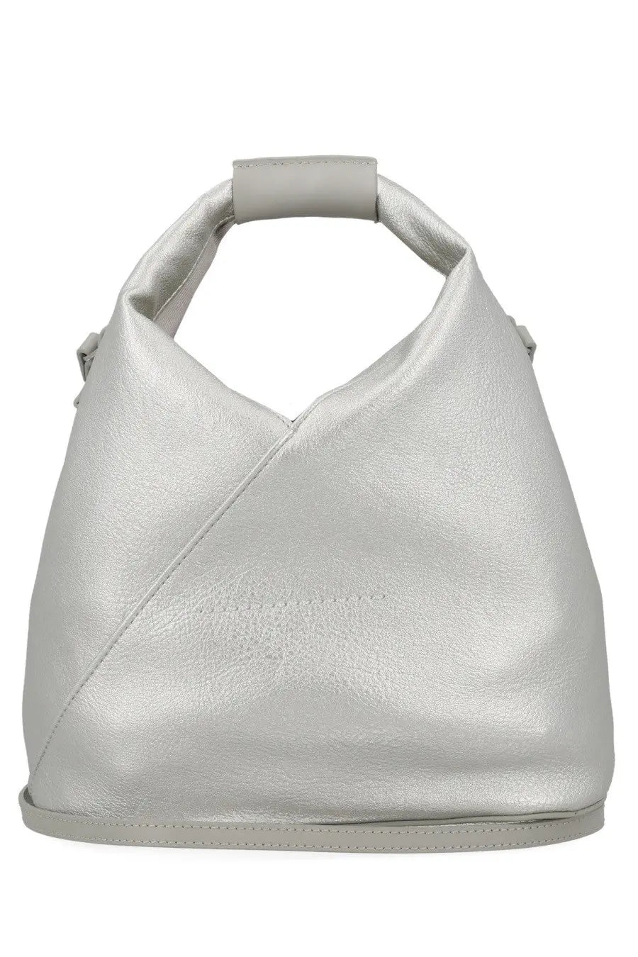 MM6 Maison Margiela women’s borsa Japanese small silver metallic leather hobo bag with minimalist design and structured handles