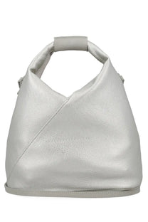 MM6 Maison Margiela women’s borsa Japanese small silver metallic leather hobo bag with minimalist design and structured handles