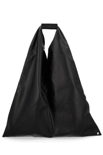 Black leather tote bag with minimalist design and top handle from MM6 Maison Margiela womens borsa mano Japanese medium