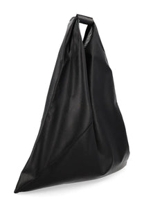 Mm6 maison margiela women’s black leather tote bag with minimalist design and structured handles in medium size