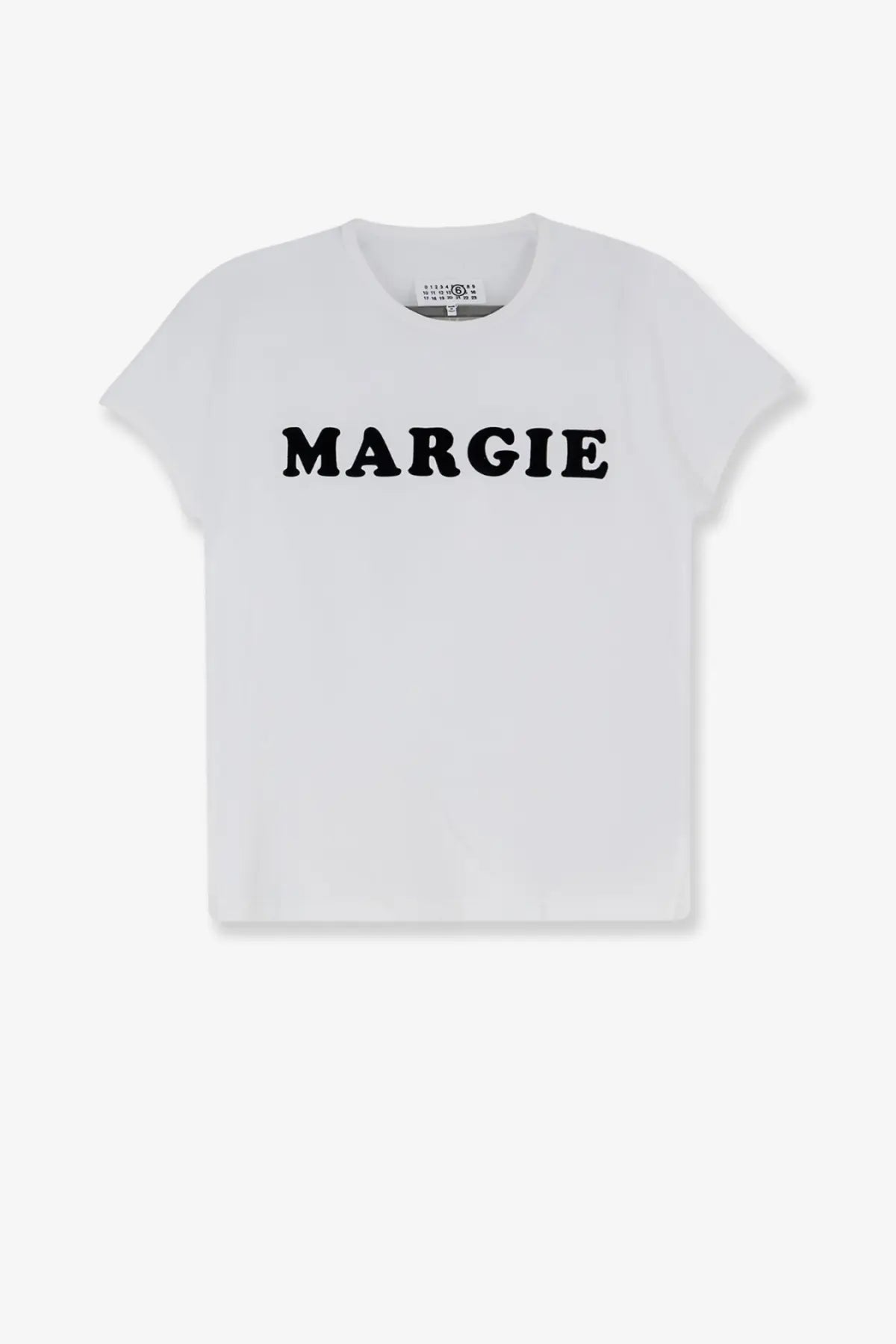 Mm6 maison margiela women’s white cotton t-shirt with bold black margie lettering on the chest