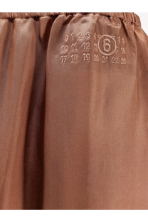 Mm6 maison margiela women’s brown cupro blend midi satin skirt with embroidered calendar design featuring number 6 in circle
