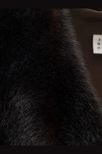 Black faux fur coat collar with dense plush texture on mm6 maison margiela women’s faux shearling short dress brown