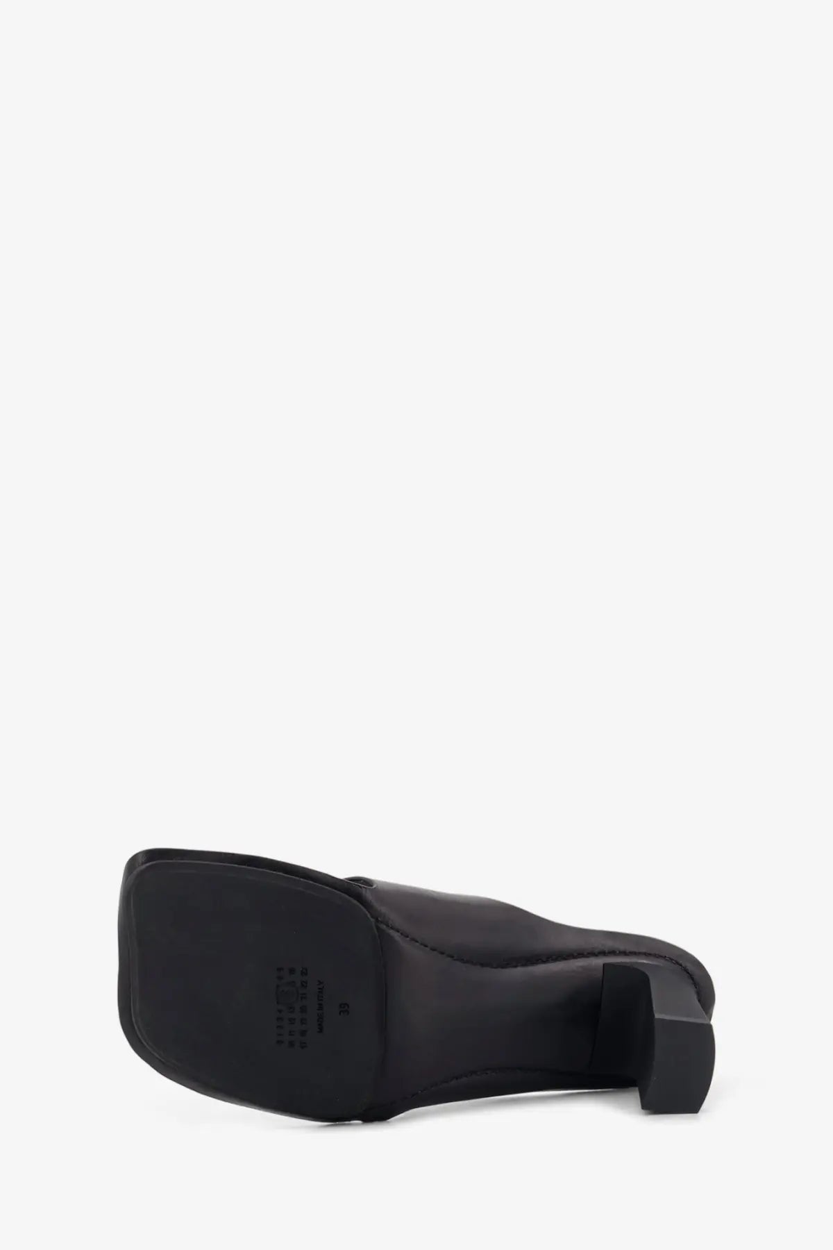 Black leather ankle boot with square heel and minimalist design from mm6 maison margiela womens sandals collection