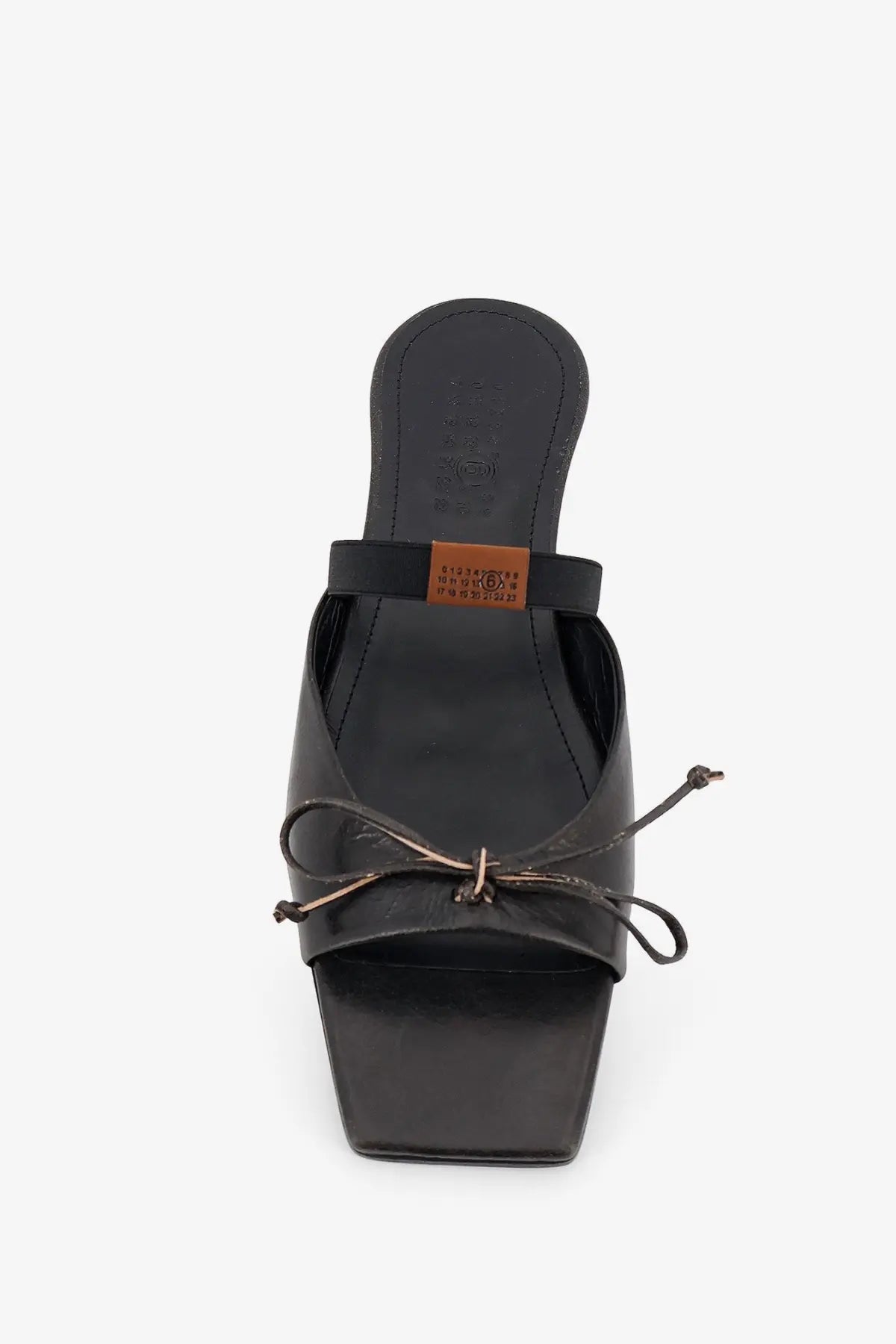 Mm6 Maison Margiela women’s black leather mule sandals with square toe and tied bow detail