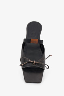 Mm6 Maison Margiela women’s black leather mule sandals with square toe and tied bow detail