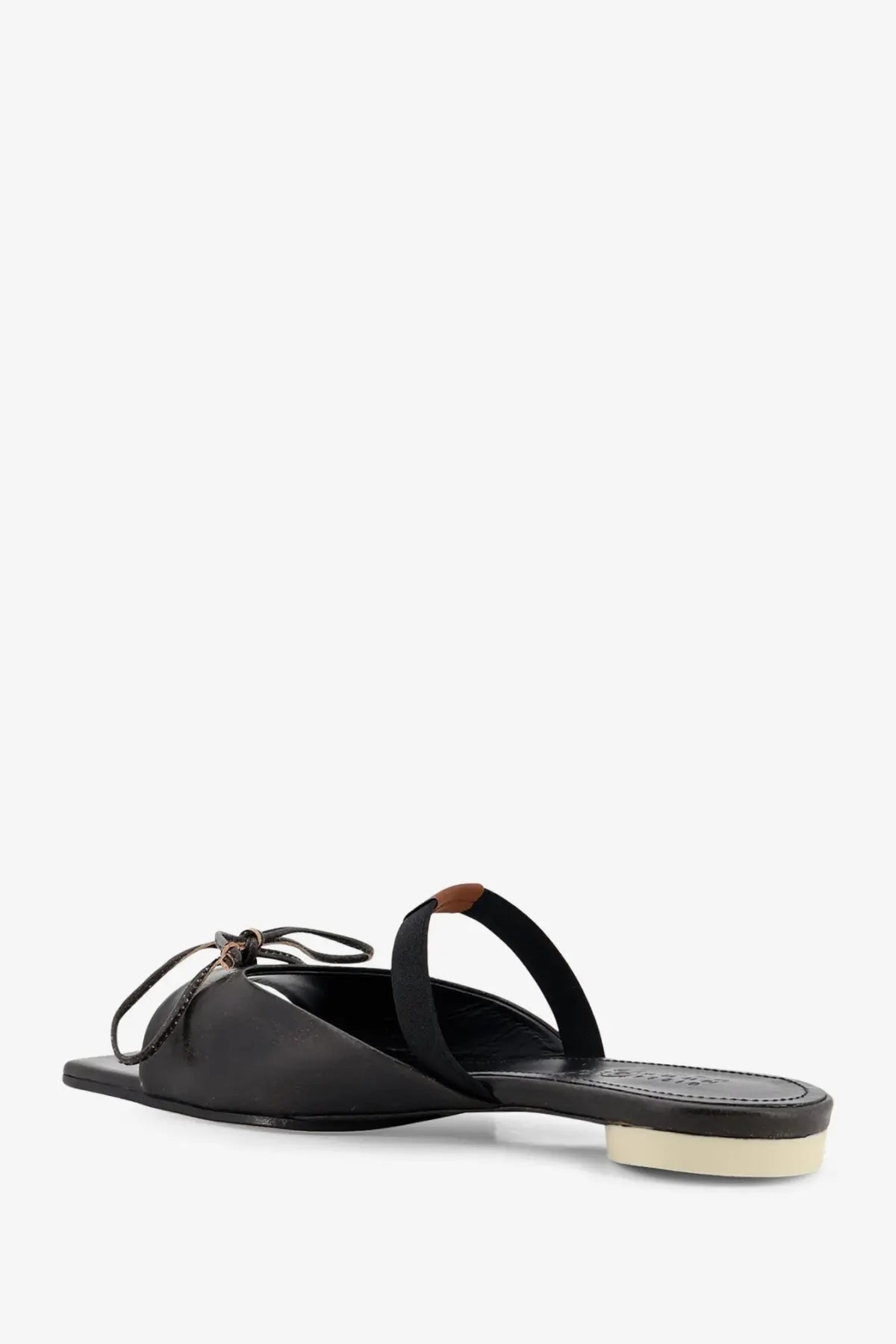 Mm6 Maison Margiela women’s black leather slide sandal with bow detail and low block heel for casual wear