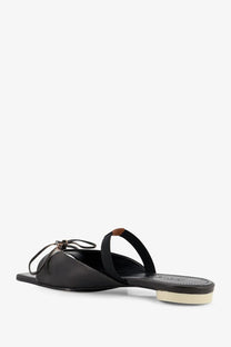 Mm6 Maison Margiela women’s black leather slide sandal with bow detail and low block heel for casual wear