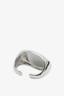 Silver-toned open-ended metal ring with smooth modern design and curved edges by mm6 maison margiela women